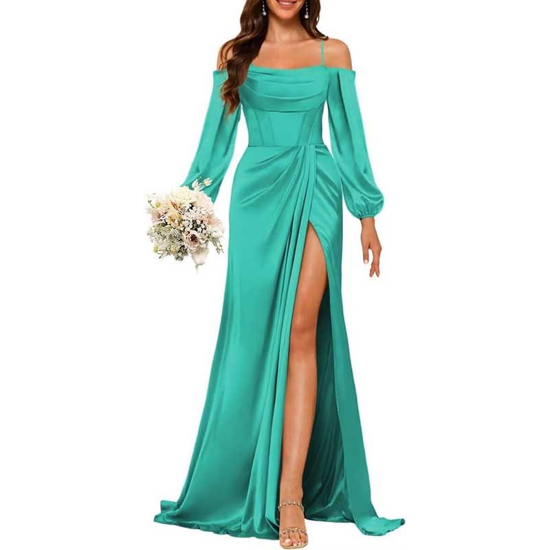 Satin Bridesmaid Dresses Long Sleeve Formal Gowns Long Prom Dresses
