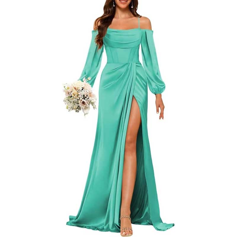 Satin Bridesmaid Dresses Long Sleeve Formal Gowns Long Prom Dresses