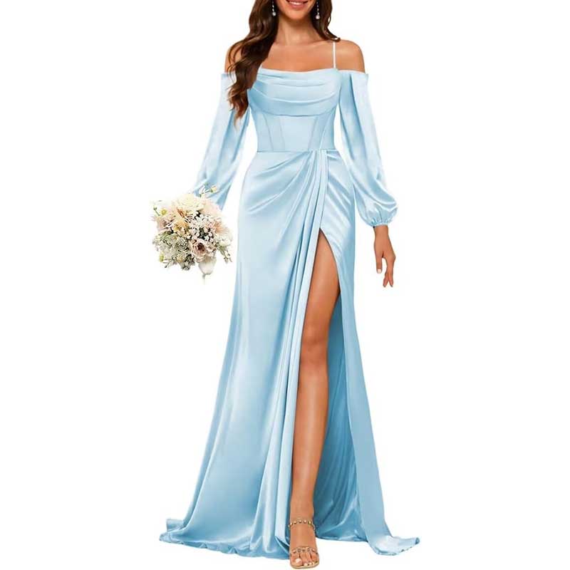 Satin Bridesmaid Dresses Long Sleeve Formal Gowns Long Prom Dresses