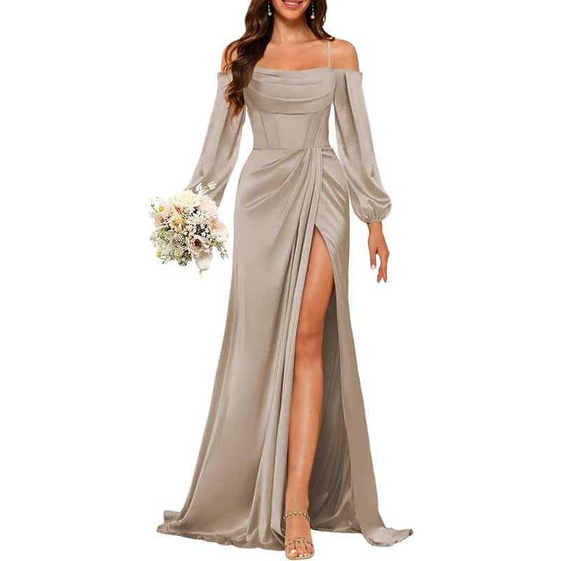 Satin Bridesmaid Dresses Long Sleeve Formal Gowns Long Prom Dresses