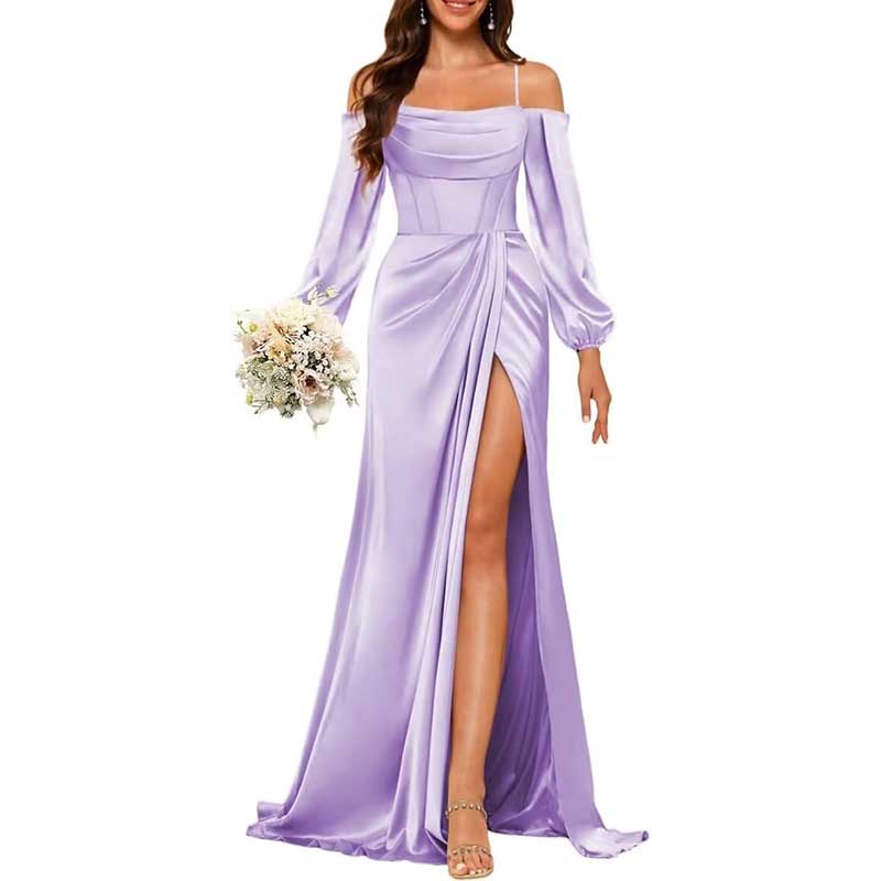 Satin Bridesmaid Dresses Long Sleeve Formal Gowns Long Prom Dresses