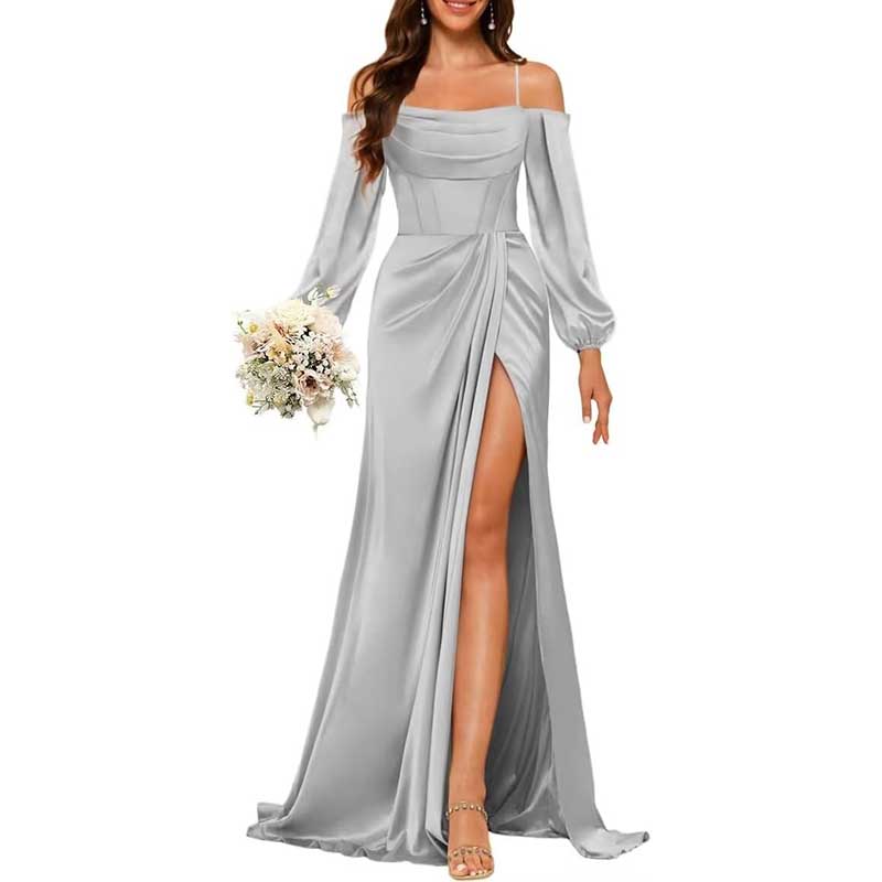 Satin Bridesmaid Dresses Long Sleeve Formal Gowns Long Prom Dresses