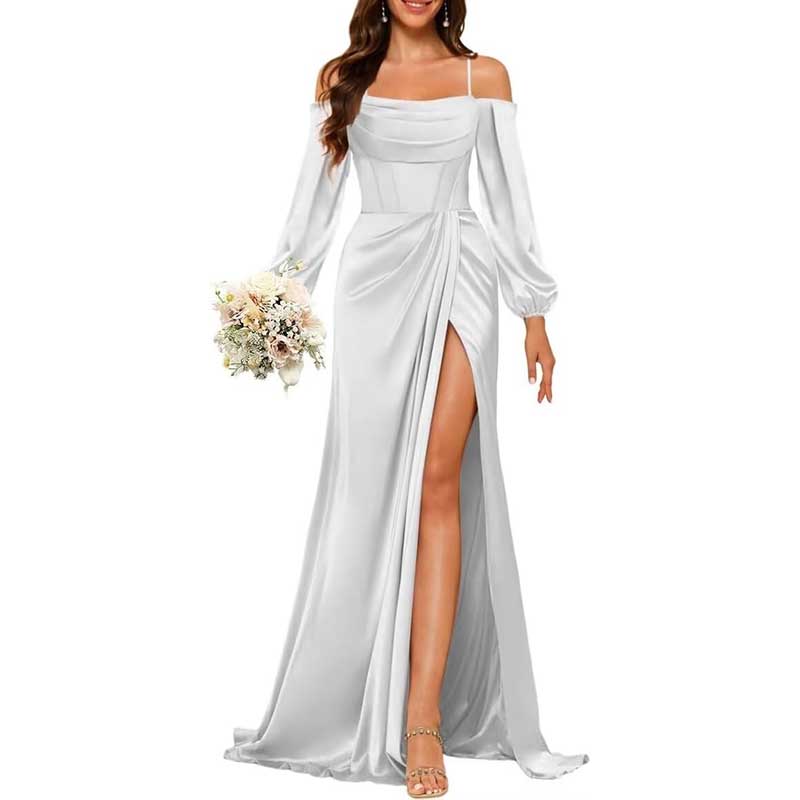Satin Bridesmaid Dresses Long Sleeve Formal Gowns Long Prom Dresses