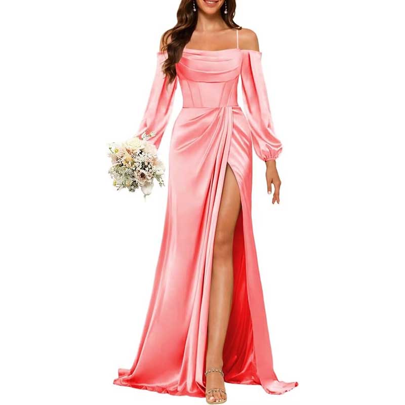 Satin Bridesmaid Dresses Long Sleeve Formal Gowns Long Prom Dresses