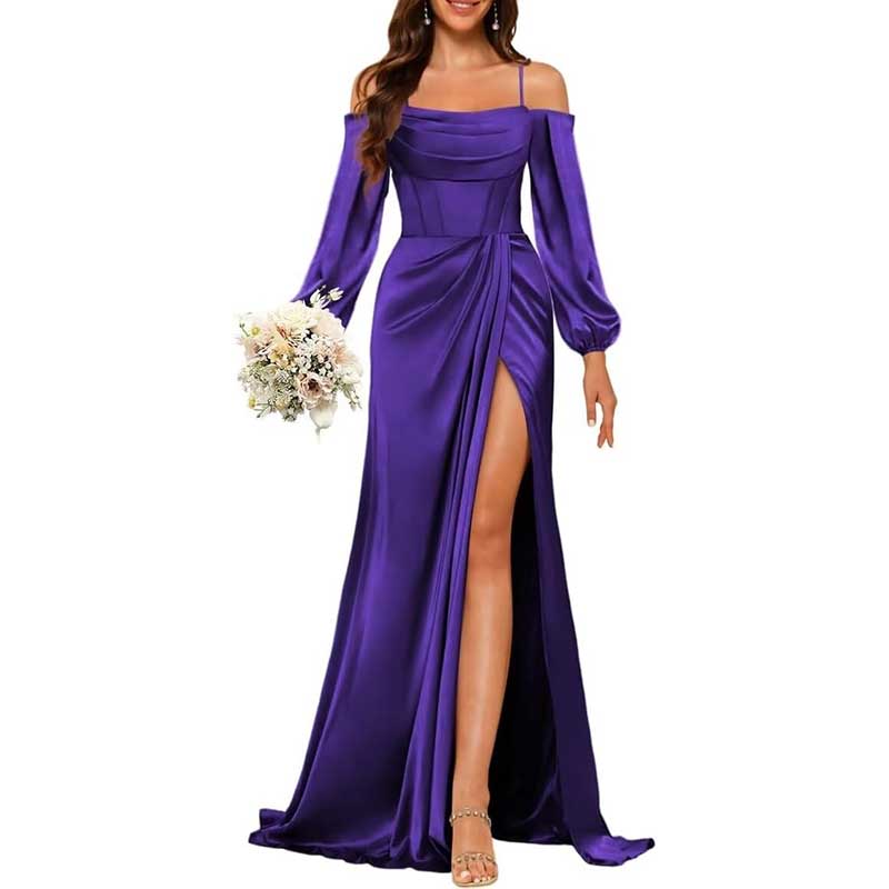Satin Bridesmaid Dresses Long Sleeve Formal Gowns Long Prom Dresses