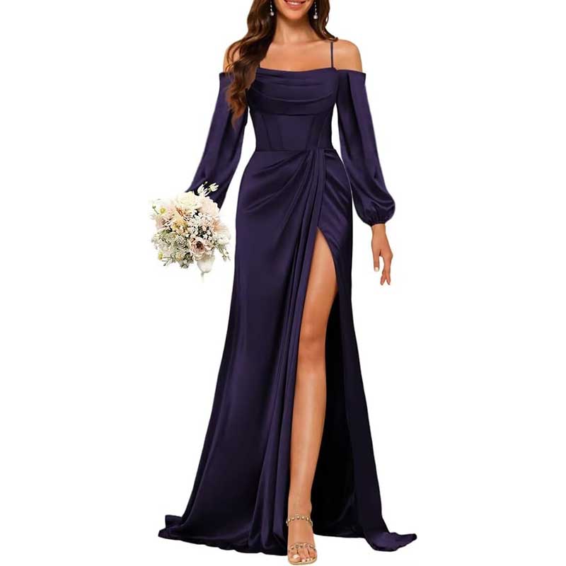 Satin Bridesmaid Dresses Long Sleeve Formal Gowns Long Prom Dresses