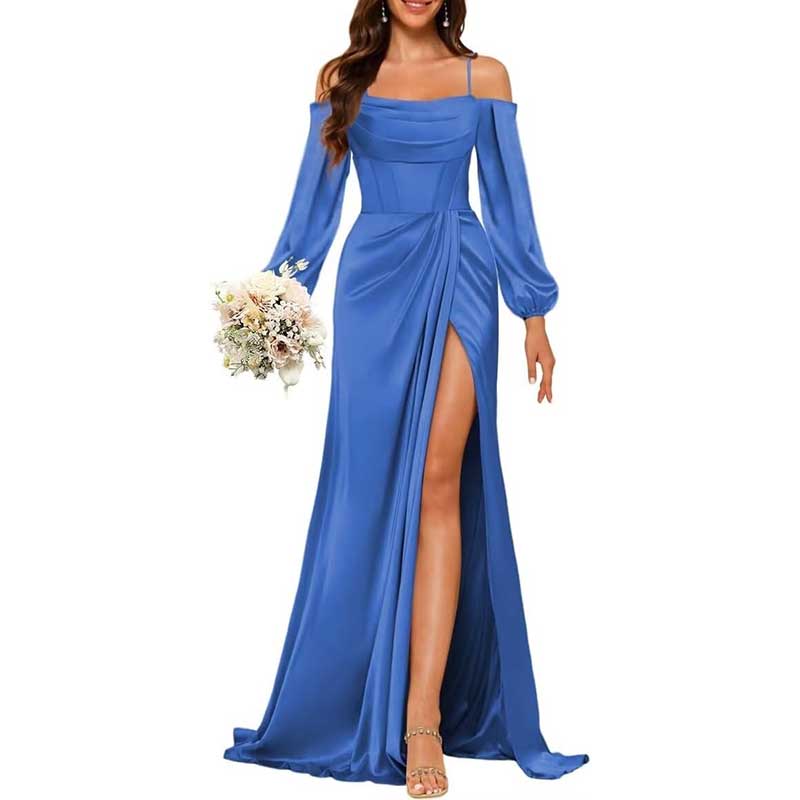 Satin Bridesmaid Dresses Long Sleeve Formal Gowns Long Prom Dresses