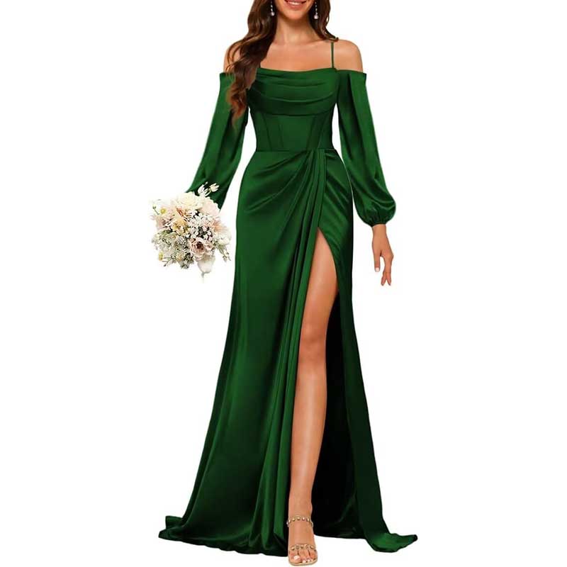 Satin Bridesmaid Dresses Long Sleeve Formal Gowns Long Prom Dresses