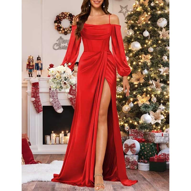 Satin Bridesmaid Dresses Long Sleeve Formal Gowns Long Prom Dresses