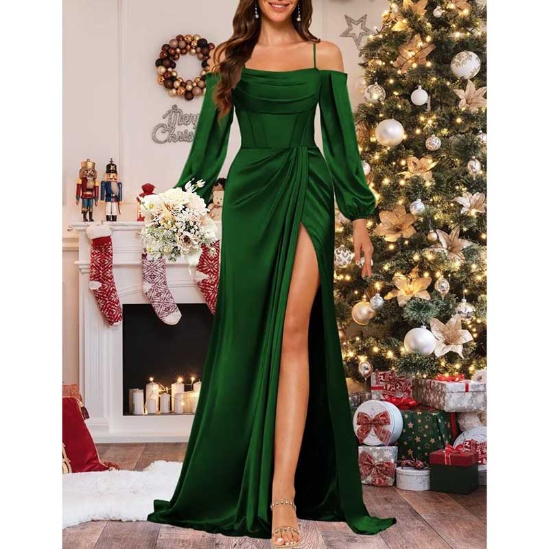Satin Bridesmaid Dresses Long Sleeve Formal Gowns Long Prom Dresses