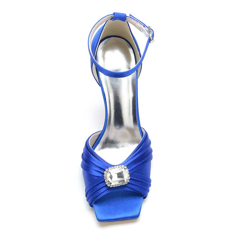 3.74" Satin Dress Shoes Open Toe Stiletto Prom Sandals With Rhinestones