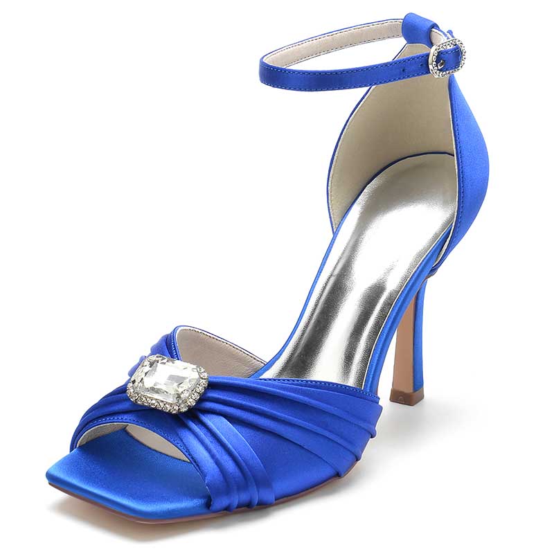 3.74" Satin Dress Shoes Open Toe Stiletto Prom Sandals With Rhinestones