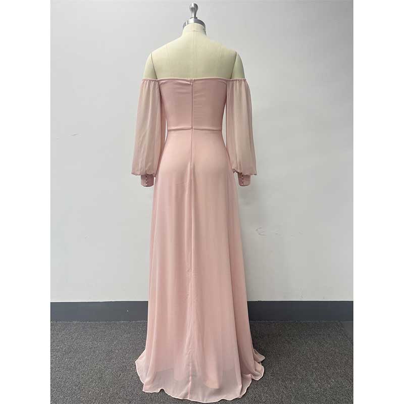 Long Sleeve Prom Gown Off The Shoulder Evening Dress Satin Maxi Dress