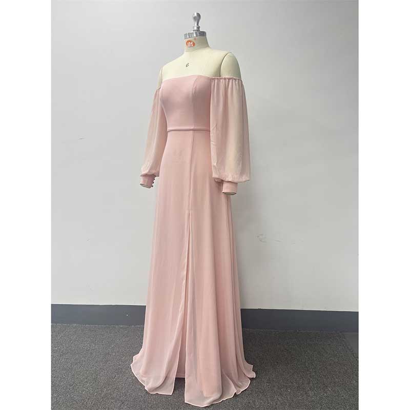 Long Sleeve Prom Gown Off The Shoulder Evening Dress Satin Maxi Dress