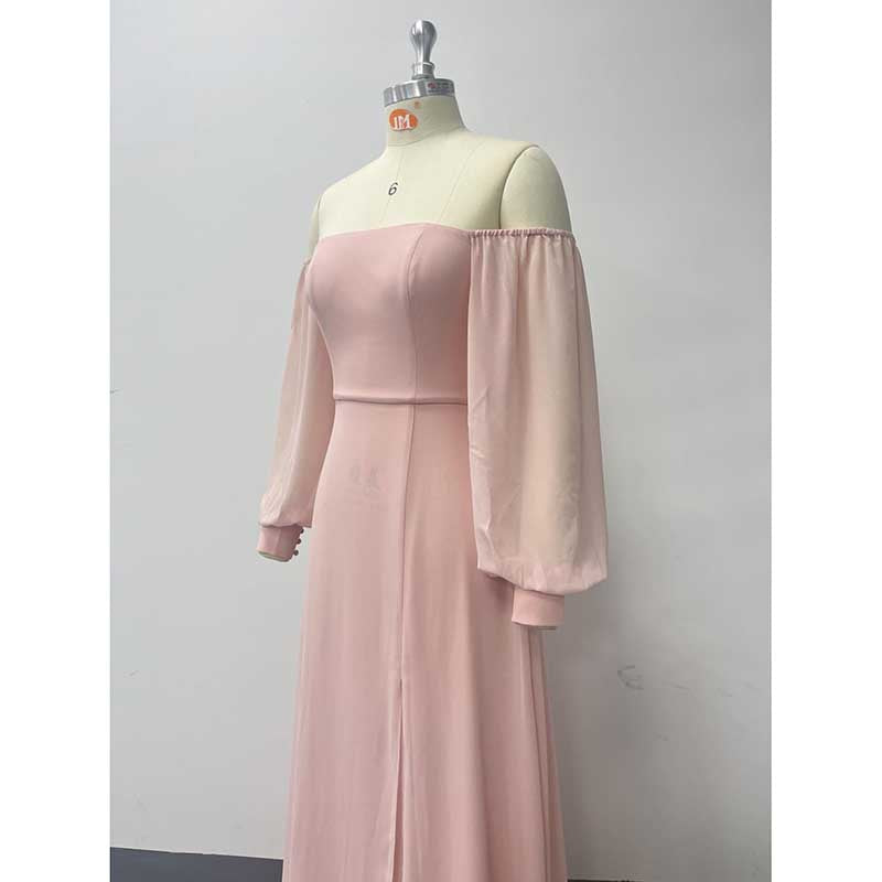 Long Sleeve Prom Gown Off The Shoulder Evening Dress Satin Maxi Dress