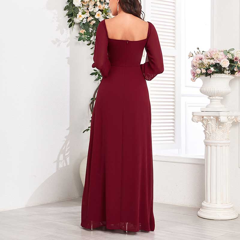 Long Sleeve Prom Gown Off The Shoulder Evening Dress Satin Maxi Dress
