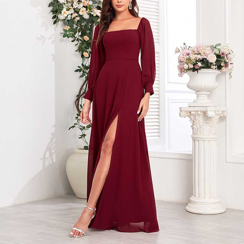 Long Sleeve Prom Gown Off The Shoulder Evening Dress Satin Maxi Dress