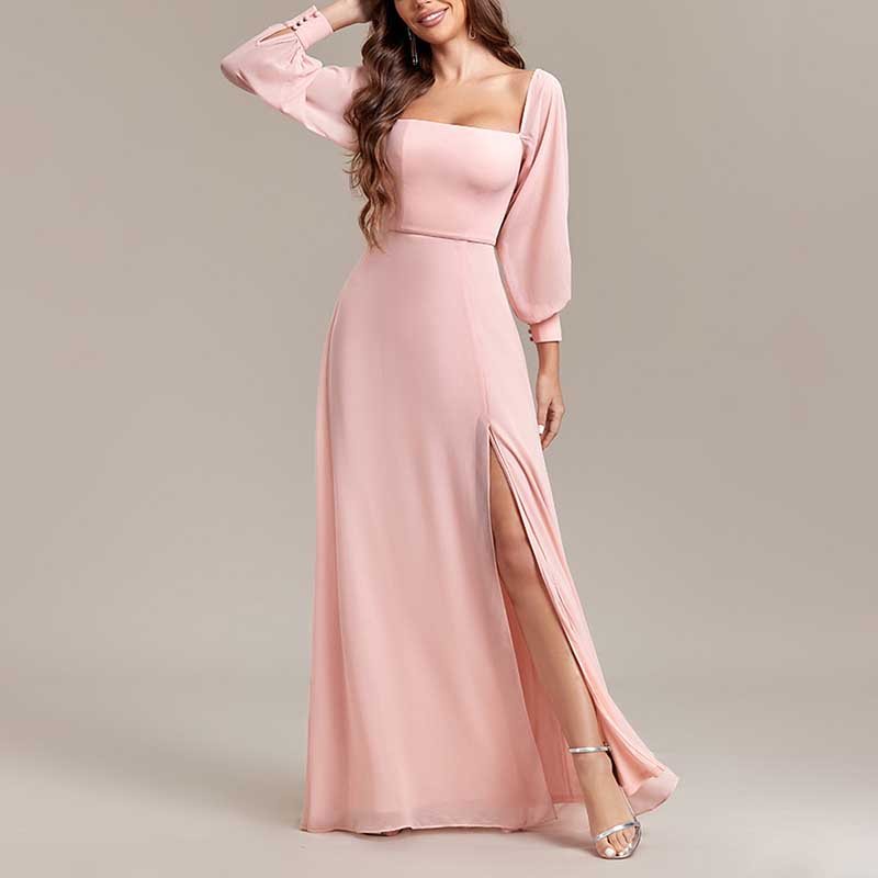 Long Sleeve Prom Gown Off The Shoulder Evening Dress Satin Maxi Dress