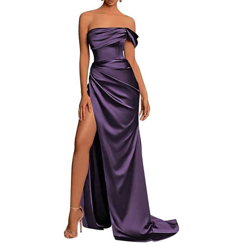 Satin One Shoulder Mermaid Bridesmaid Dresses Formal Dress Evening Gown