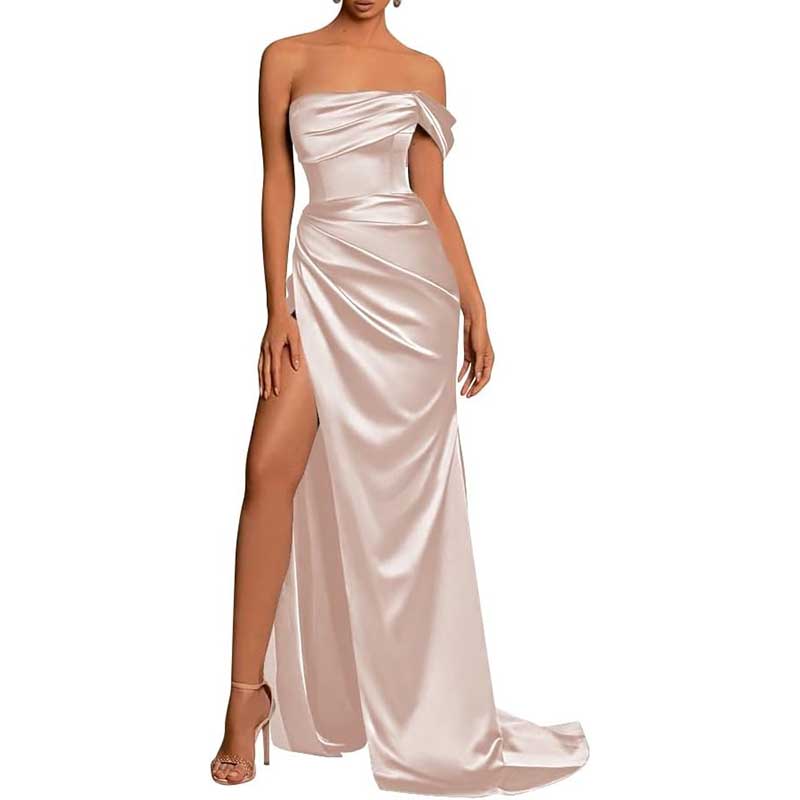 Satin One Shoulder Mermaid Bridesmaid Dresses Formal Dress Evening Gown