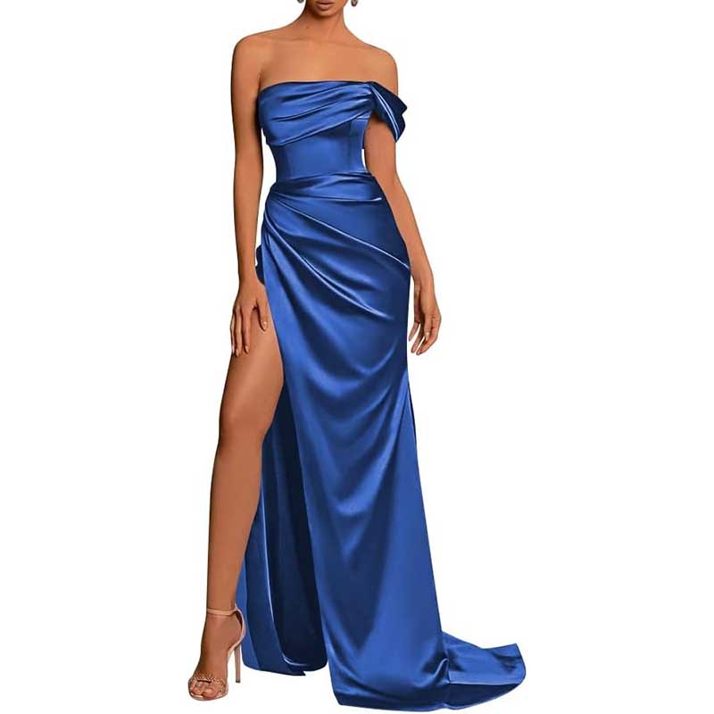 Satin One Shoulder Mermaid Bridesmaid Dresses Formal Dress Evening Gown