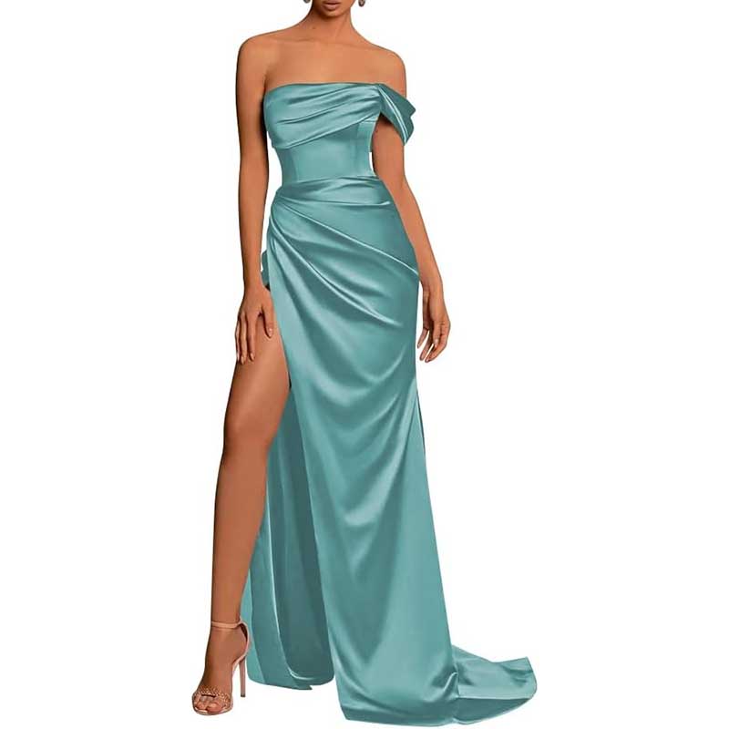 Satin One Shoulder Mermaid Bridesmaid Dresses Formal Dress Evening Gown