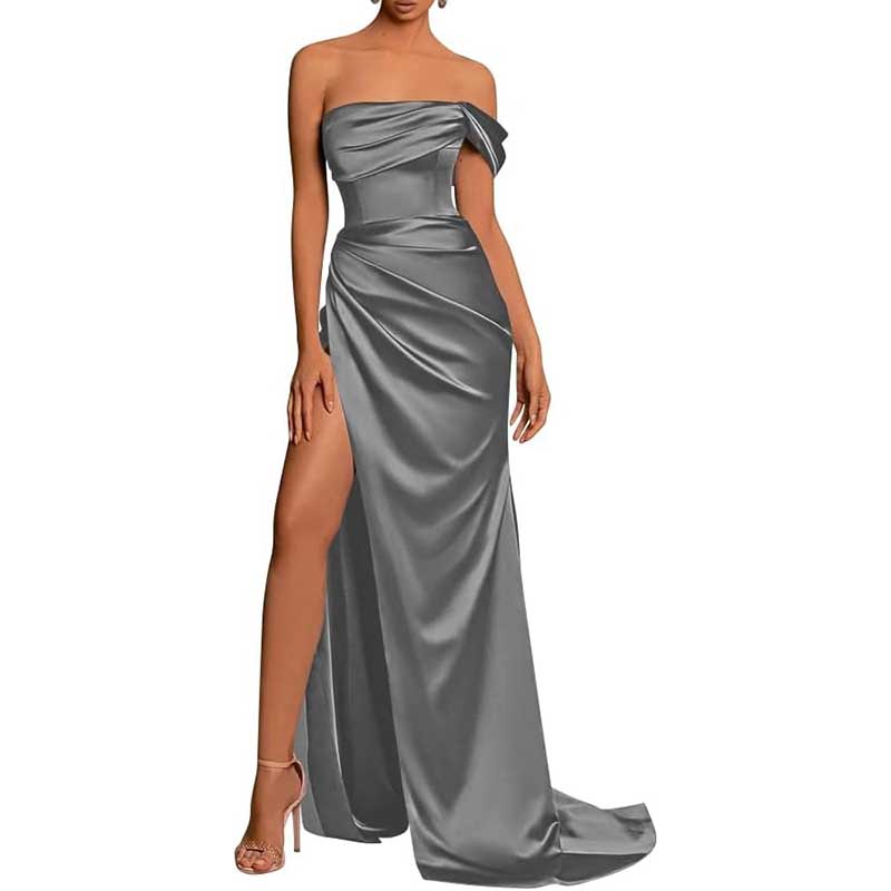 Satin One Shoulder Mermaid Bridesmaid Dresses Formal Dress Evening Gown