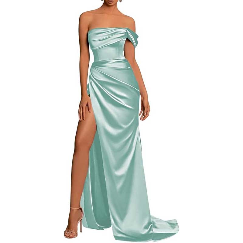 Satin One Shoulder Mermaid Bridesmaid Dresses Formal Dress Evening Gown