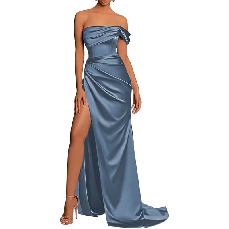 Satin One Shoulder Mermaid Bridesmaid Dresses Formal Dress Evening Gown