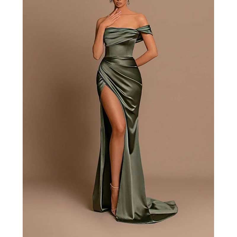 Satin One Shoulder Mermaid Bridesmaid Dresses Formal Dress Evening Gown