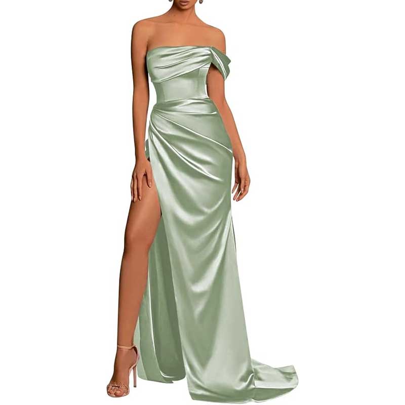 Satin One Shoulder Mermaid Bridesmaid Dresses Formal Dress Evening Gown