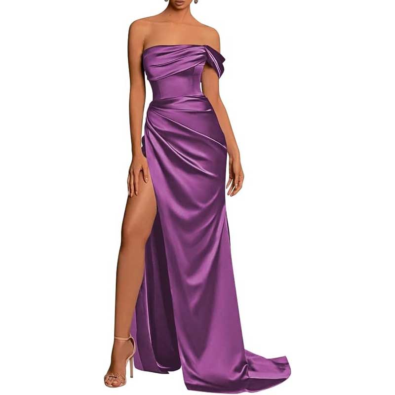 Satin One Shoulder Mermaid Bridesmaid Dresses Formal Dress Evening Gown