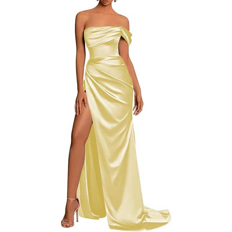 Satin One Shoulder Mermaid Bridesmaid Dresses Formal Dress Evening Gown