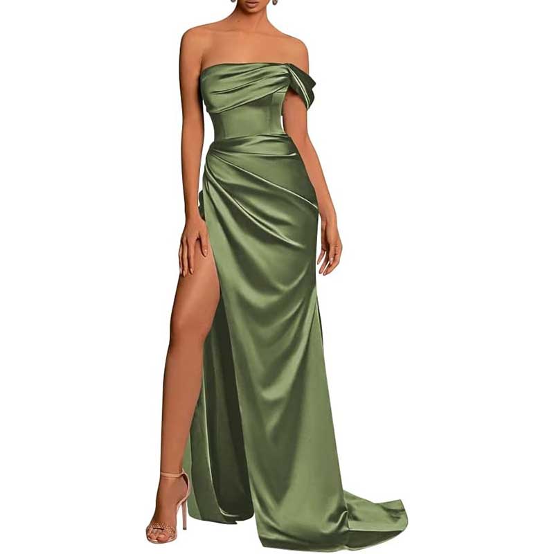 Satin One Shoulder Mermaid Bridesmaid Dresses Formal Dress Evening Gown