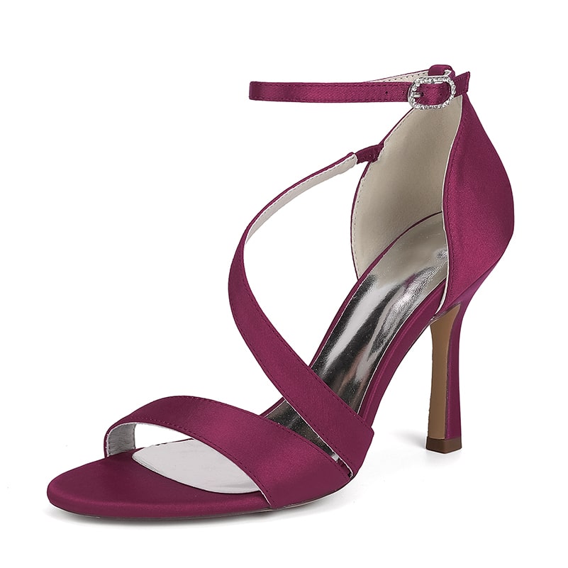 Satin Wedding Sandals Heeled Bridal Shoes Ankle Straps Prom Shoes