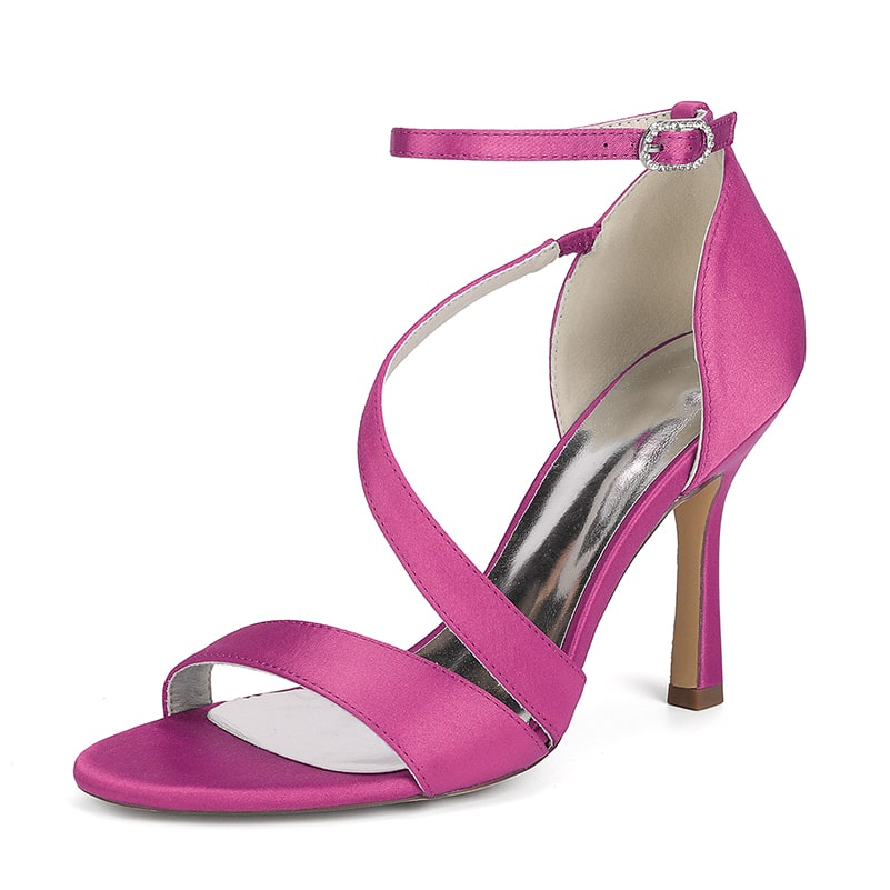 Satin Wedding Sandals Heeled Bridal Shoes Ankle Straps Prom Shoes