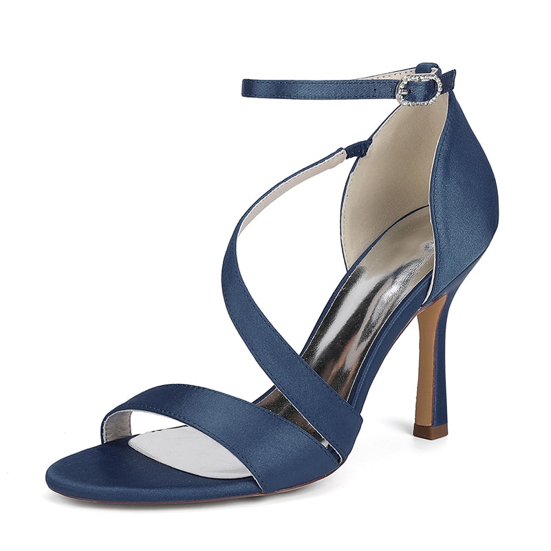 Satin Wedding Sandals Heeled Bridal Shoes Ankle Straps Prom Shoes