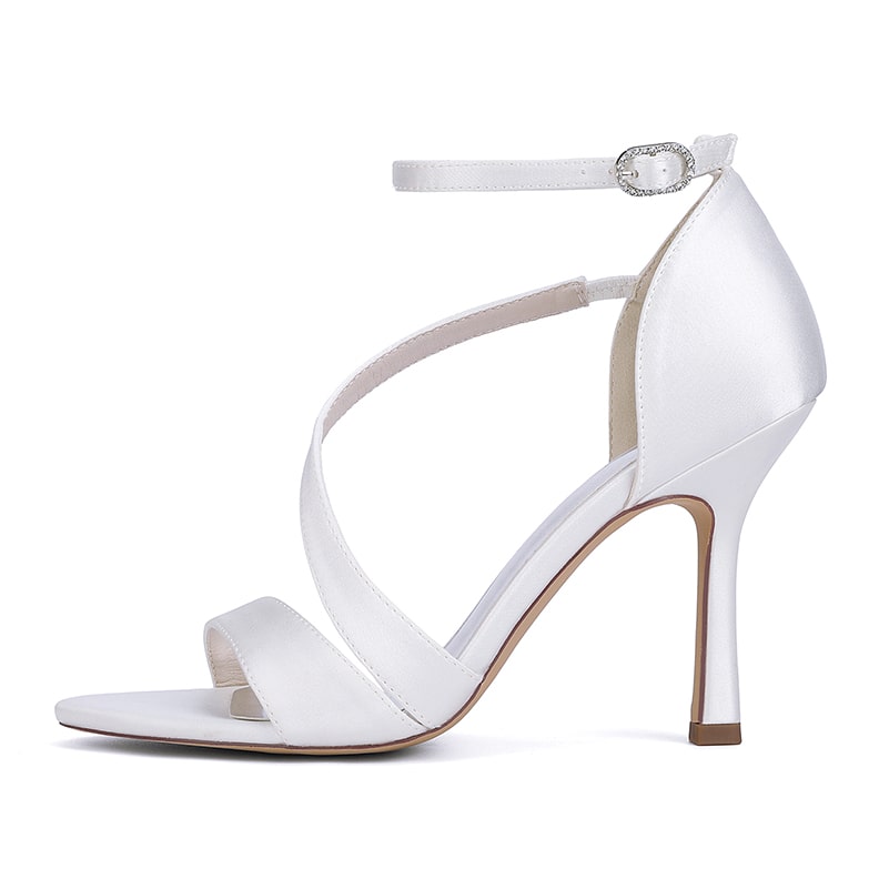 Satin Wedding Sandals Heeled Bridal Shoes Ankle Straps Prom Shoes