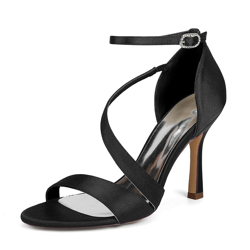 Satin Wedding Sandals Heeled Bridal Shoes Ankle Straps Prom Shoes