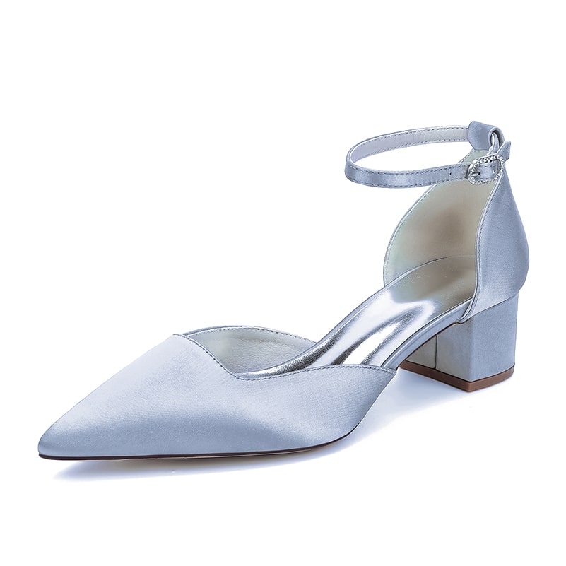 Satin Wedding Shoes Chunky Heel Bridal Heels Ankle Strap Dress Shoes