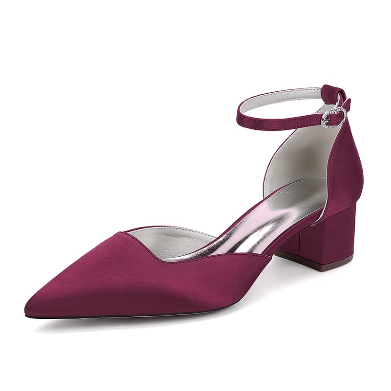 Satin Wedding Shoes Chunky Heel Bridal Heels Ankle Strap Dress Shoes