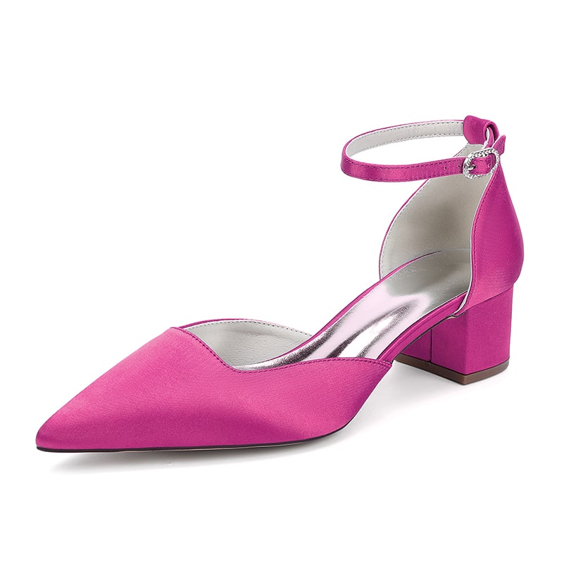 Satin Wedding Shoes Chunky Heel Bridal Heels Ankle Strap Dress Shoes
