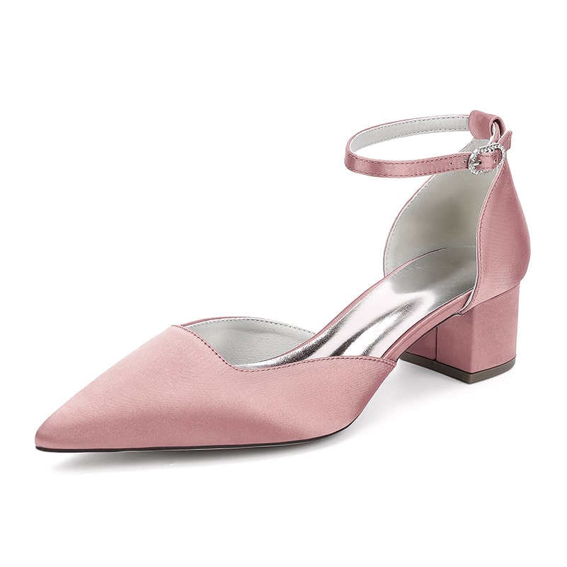 Satin Wedding Shoes Chunky Heel Bridal Heels Ankle Strap Dress Shoes