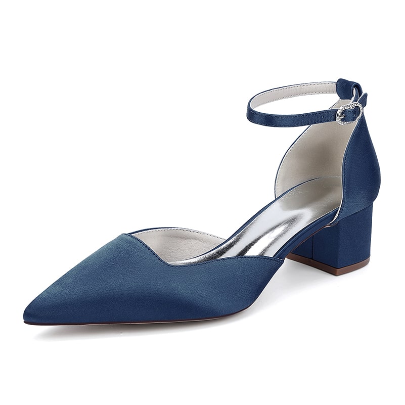Satin Wedding Shoes Chunky Heel Bridal Heels Ankle Strap Dress Shoes