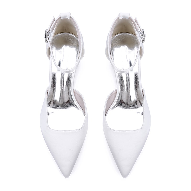 Satin Wedding Shoes Chunky Heel Bridal Heels Ankle Strap Dress Shoes