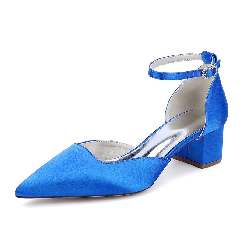 Satin Wedding Shoes Chunky Heel Bridal Heels Ankle Strap Dress Shoes
