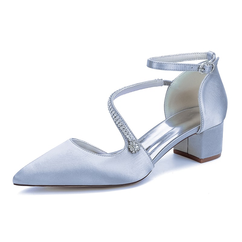 Satin Wedding Shoes Chunky Heel Bridal Heels Crossing Straps Dress Shoes