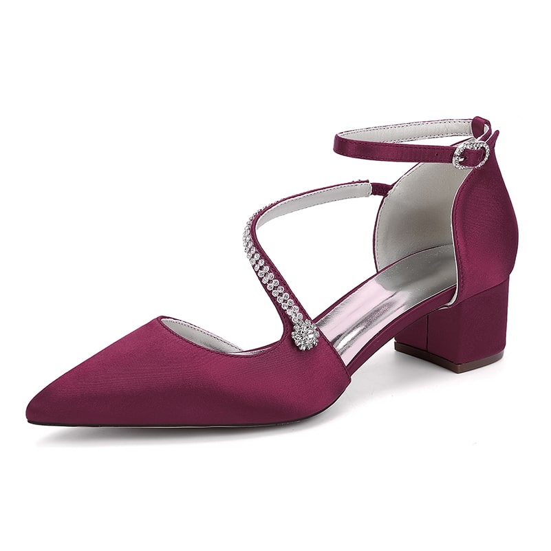 Satin Wedding Shoes Chunky Heel Bridal Heels Crossing Straps Dress Shoes