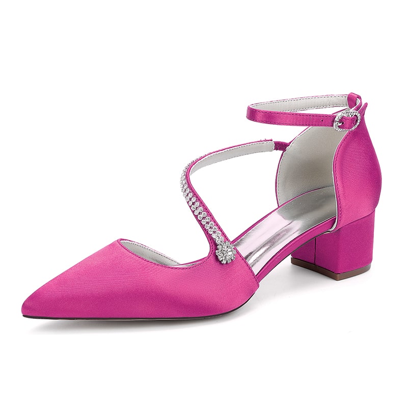 Satin Wedding Shoes Chunky Heel Bridal Heels Crossing Straps Dress Shoes