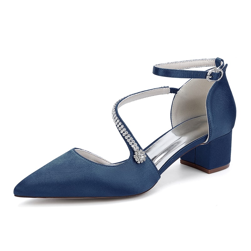 Satin Wedding Shoes Chunky Heel Bridal Heels Crossing Straps Dress Shoes